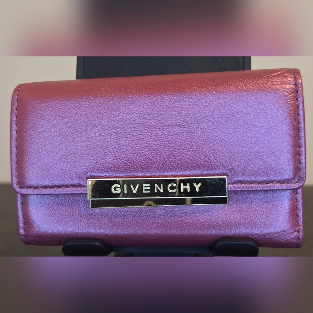 Givenchy Burgundy Leather 5 Key Holder Case Gold Logo Compact Wallet